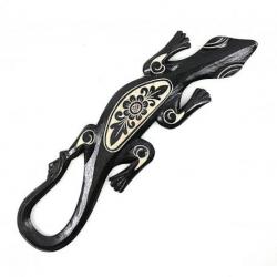 Gecko mural en bois peint noir motif Floral 50cm