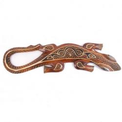 Salamandre Murale en Bois 50cm - Motif Tribal Noir et Or