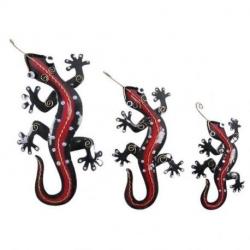 Lot de 3 Salamandres Rouges / Geckos muraux en fer forgé artisanal