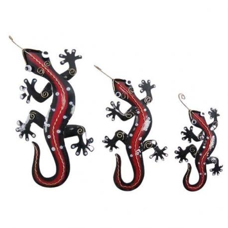 Lot de 3 Salamandres Rouges / Geckos muraux en fer forgé artisanal