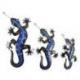 Lot de 3 Salamandres Bleues / Geckos muraux en fer forgé artisanal