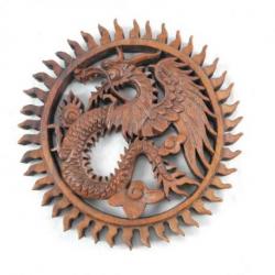 Décor mural en bois exotique ø20cm - Dragon