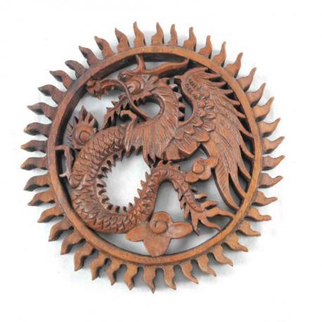 Décor mural en bois exotique ø20cm - Dragon