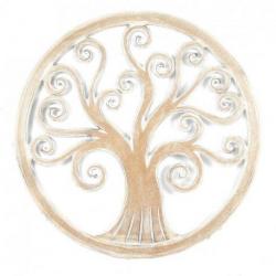 Grand décor mural arbre de vie en bois finition blanchie ø60cm