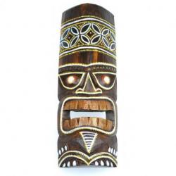 Masque Tiki 30cm en bois motif Batik coloré. Déco Tiki.