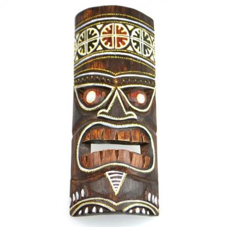Masque Tiki 30cm en bois motif coloré | Décoration murale Tiki