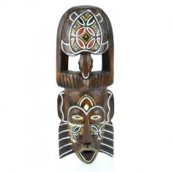 Masque Africain en bois 30cm motif tortue colorée