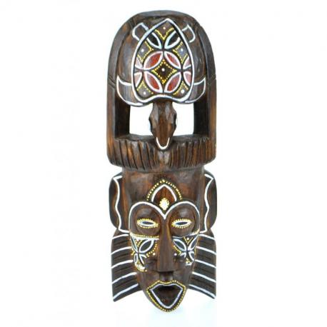 Masque Africain en bois 30cm motif tortue colorée.