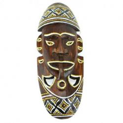 Masque Africain en bois 30cm motif fumeur de pipe