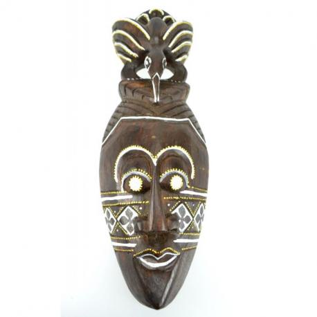 Masque Africain en bois 30cm motif oiseau