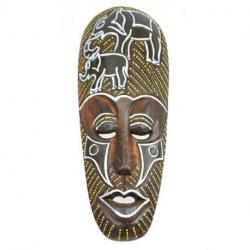 Masque Africain en bois 30cm motif Eléphants.