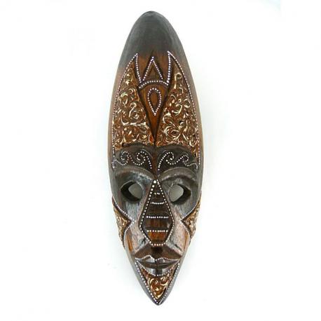 Masque africain mural en bois sculpté 30cm, déco ethnique chic