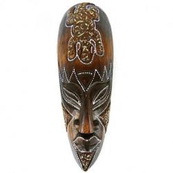 Masque africain motif gecko en bois 30cm, déco ethnique chic