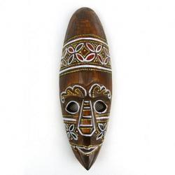 Masque africain décor batik en bois 30cm, déco murale ethnique chic