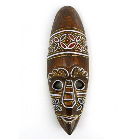 Masque africain décor batik en bois 30cm, déco murale ethnique chic