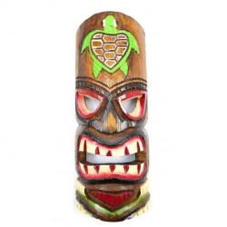 Masque Tiki 30cm en bois motif Tortue. Décoration Hawaï.