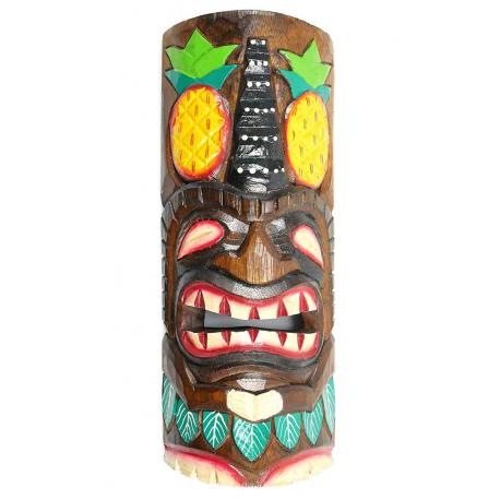 Masque Tiki 30cm en bois motif Ananas. Déco murale Tiki Bar.