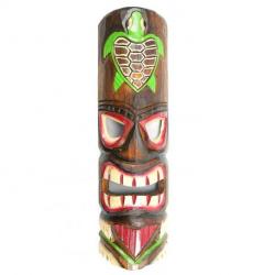 Masque Tiki 50cm en bois motif Tortue colorée. Déco Hawaï !