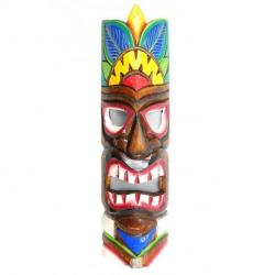 Masque Tiki 50cm en bois motif coloré. Décoration Hawaï Maori !