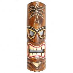 Masque Tiki 50cm en bois motif Cocotier. Décoration Tahiti Hawaï.