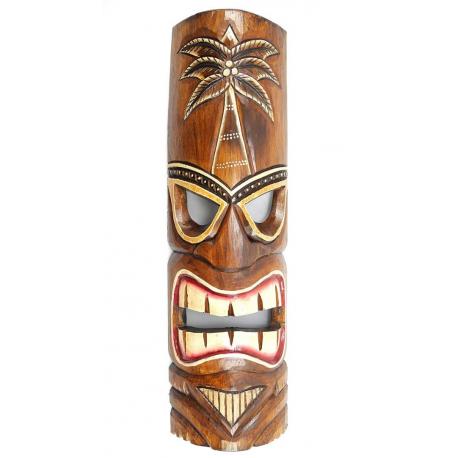 Masque Tiki 50cm en bois motif Cocotier. Décoration Tahiti Hawaï.