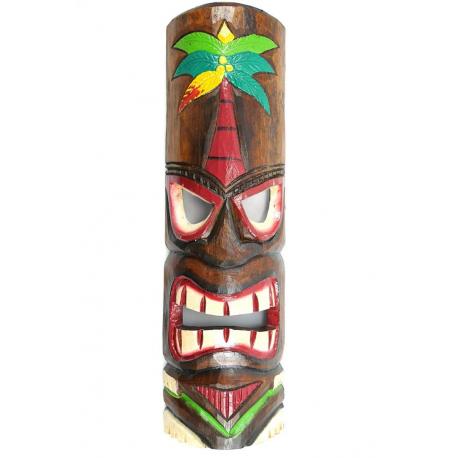 Masque Tiki 50cm en bois coloré motif Cocotier. Décoration Tiki.