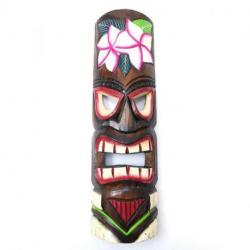 Masque Tiki 50cm en bois motif Fleur. Décoration Tahiti