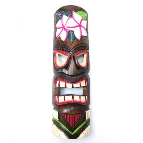 Masque Tiki 50cm en bois motif Fleur. Décoration Tahiti