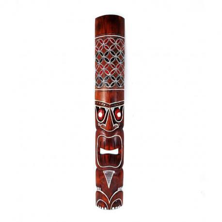 Masque Tiki bois 100cm motif coloré. Déco Tiki.