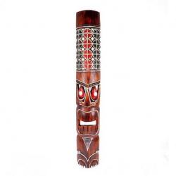 Grand masque en bois Tiki 100cm avec motif peint. Décoration Tiki.