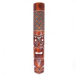 Grand masque Tiki en bois peint 100cm. Déco Polynésie