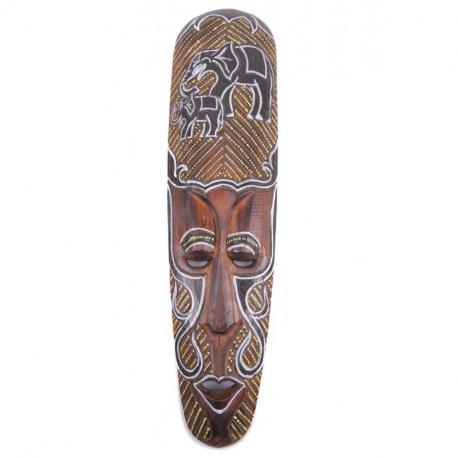 Masque Africain en bois 50cm motif Éléphants.