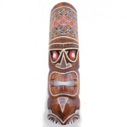 Masque Tiki h50cm en bois motif coloré. Déco Tiki.