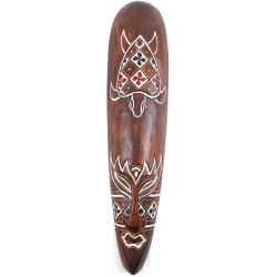 Masque motif tortue colorée batik - Déco en bois 50cm