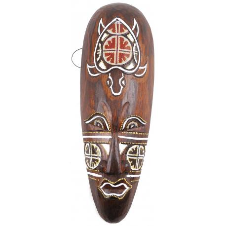 Petit masque africain en bois - Décoration batik au motif tortue 30cm