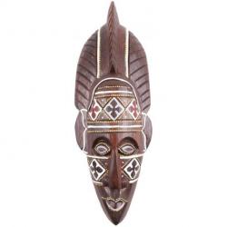 Masque batik africain en bois 30cm - Fabrication à la main