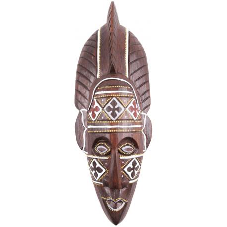 Masque batik africain en bois 30cm - Fabrication à la main