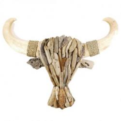 Tête de buffle en bois flotté 50cm. Décoration murale.