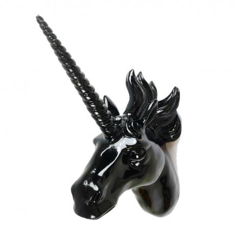 Trophée Licorne noire 36cm - Décoration murale ou patère en résine