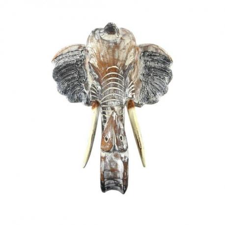 Tête d'éléphant murale en bois 40cm - Style trophée de chasse