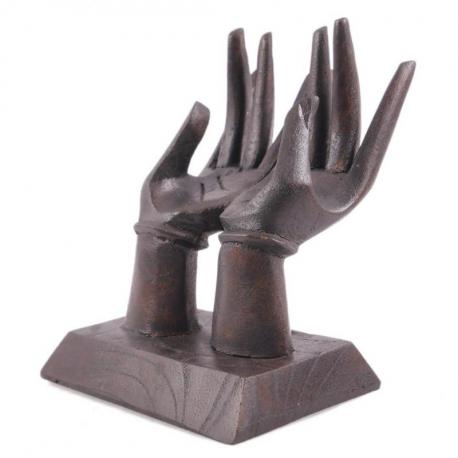 Mains porte-bagues / Présentoir à cartes de visite. Bois massif teinte marron