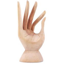 Main de Bouddha en bois sculpté, présentoir à bagues | Finition bois brut