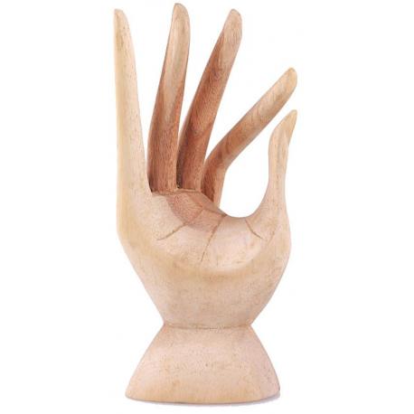 Main de Bouddha en bois sculpté, présentoir à bagues | Finition bois brut