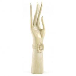 Grande main de Bouddha / Présentoir à bijoux en bois massif 40cm blanc cérusé