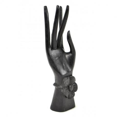 Main de Bouddha / Porte-bagues en bois noir 20cm