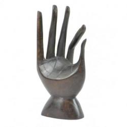 Main de Bouddha / Présentoir à bagues en bois sculpté teinte marron chocolat