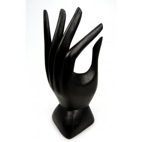 Main de Bouddha / Présentoir à bagues en bois sculpté teinte noire