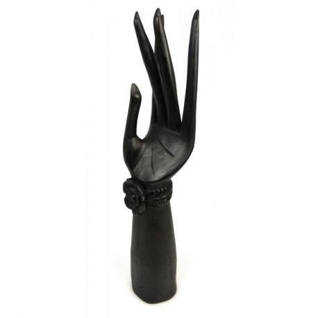 Grande Main de Bouddha / Présentoir à bijoux en bois teinte noire 40cm