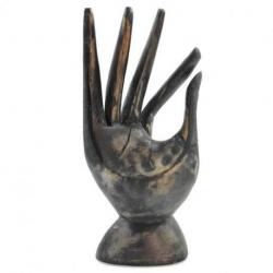 Main de Bouddha / Présentoir à bagues en bois sculpté finition "noir vintage"
