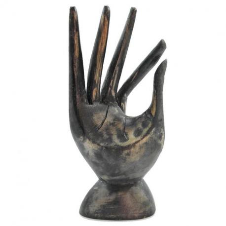 Main de Bouddha / Présentoir à bagues en bois sculpté finition "noir vintage"